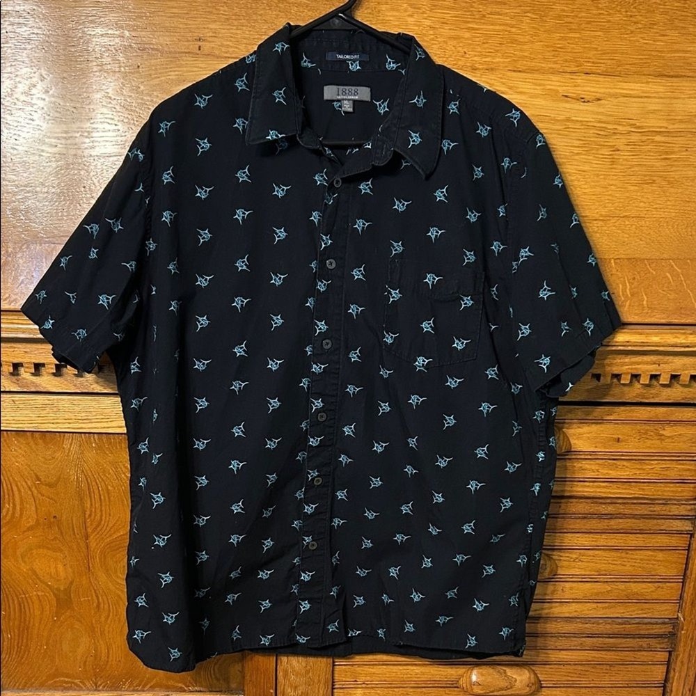1888 Saddlebred Mens XL Fisherman Marlin Print Short Sleeve Button Down Shirt